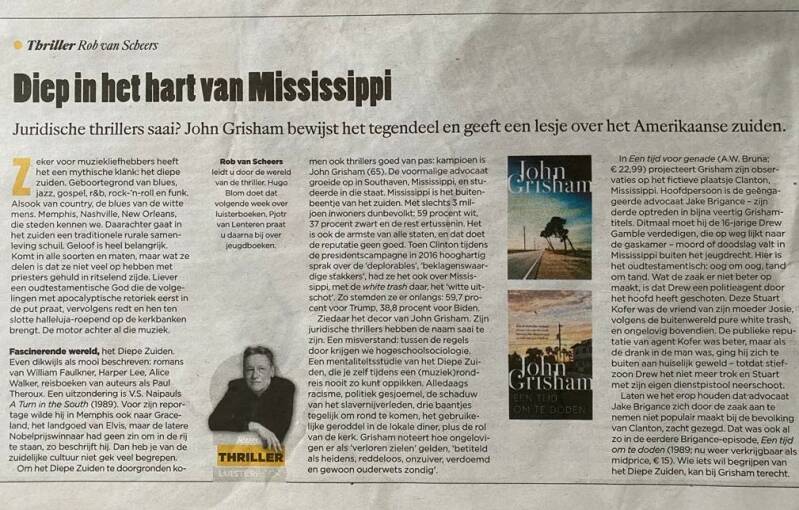 Recensie Volkskrant, Rob van Scheers, over Een tijd van genade van John Grisham, vertaling Saskia Peterzon-Kotte en Ineke de Groot