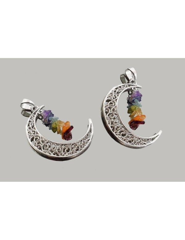 Colgante de luna con piedras de los siete chakras