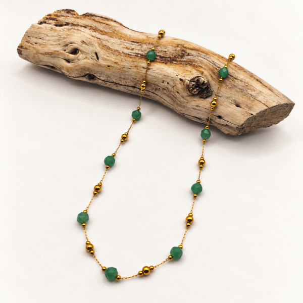 Collar de aventurina natural · Acero dorado