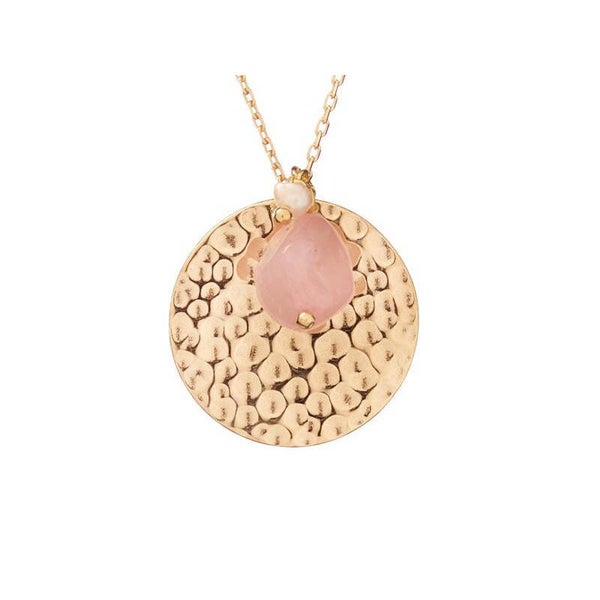 Collar de cuarzo rosa y perlas