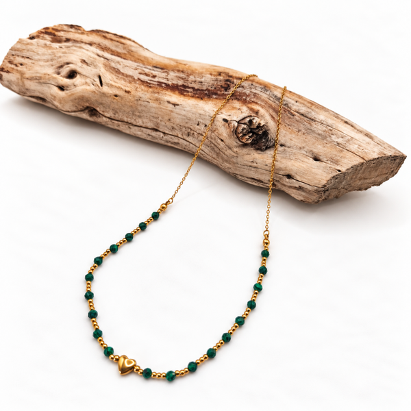 Collar corazón de malaquita · Acero dorado