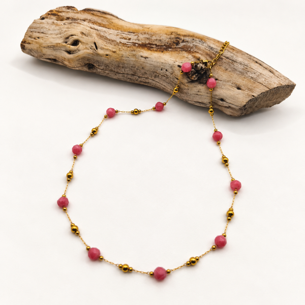 Collar de rodocrosita natural · Acero dorado