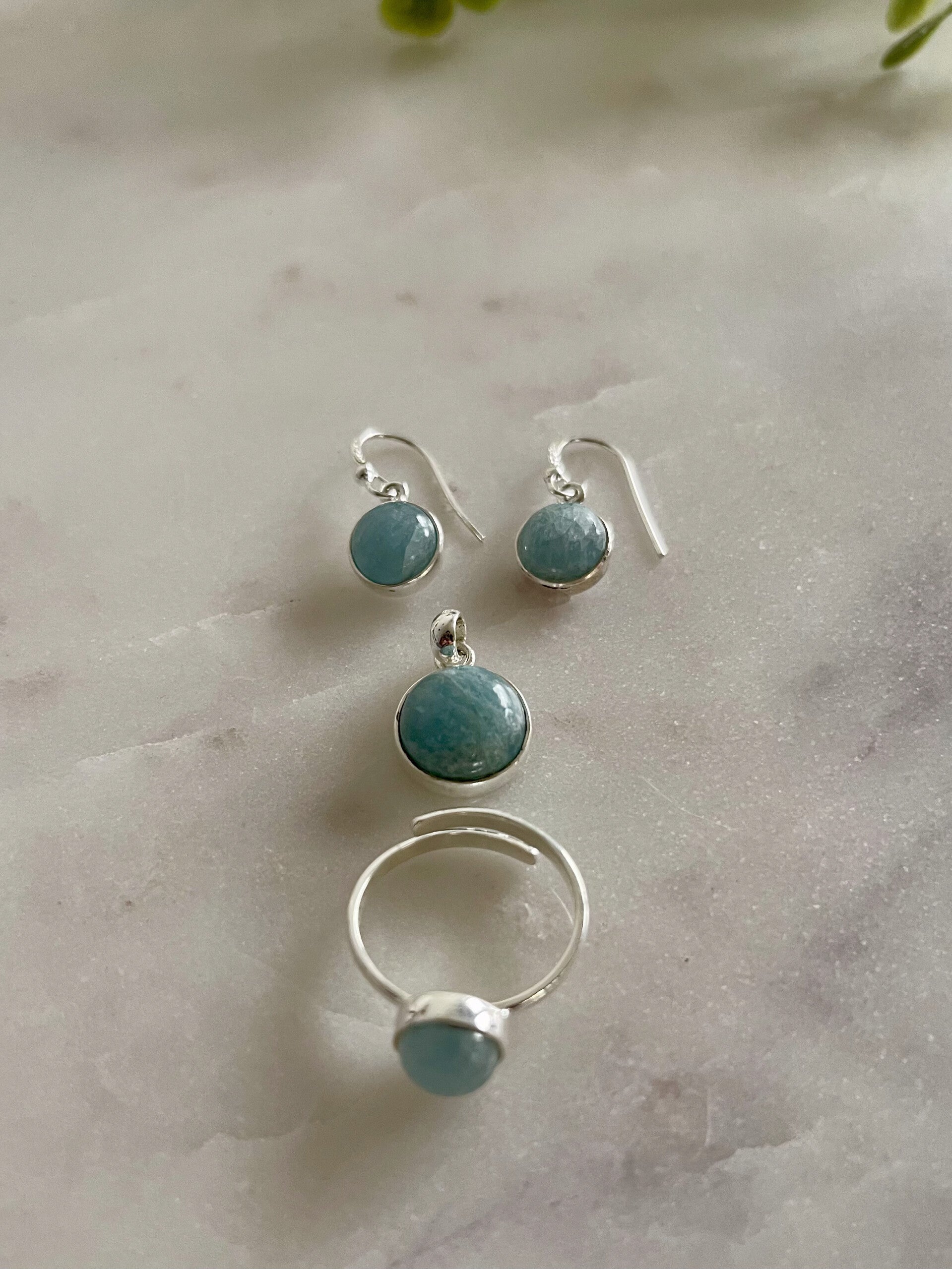 Conjunto Círculo de Aguamarina en plata de ley 925
