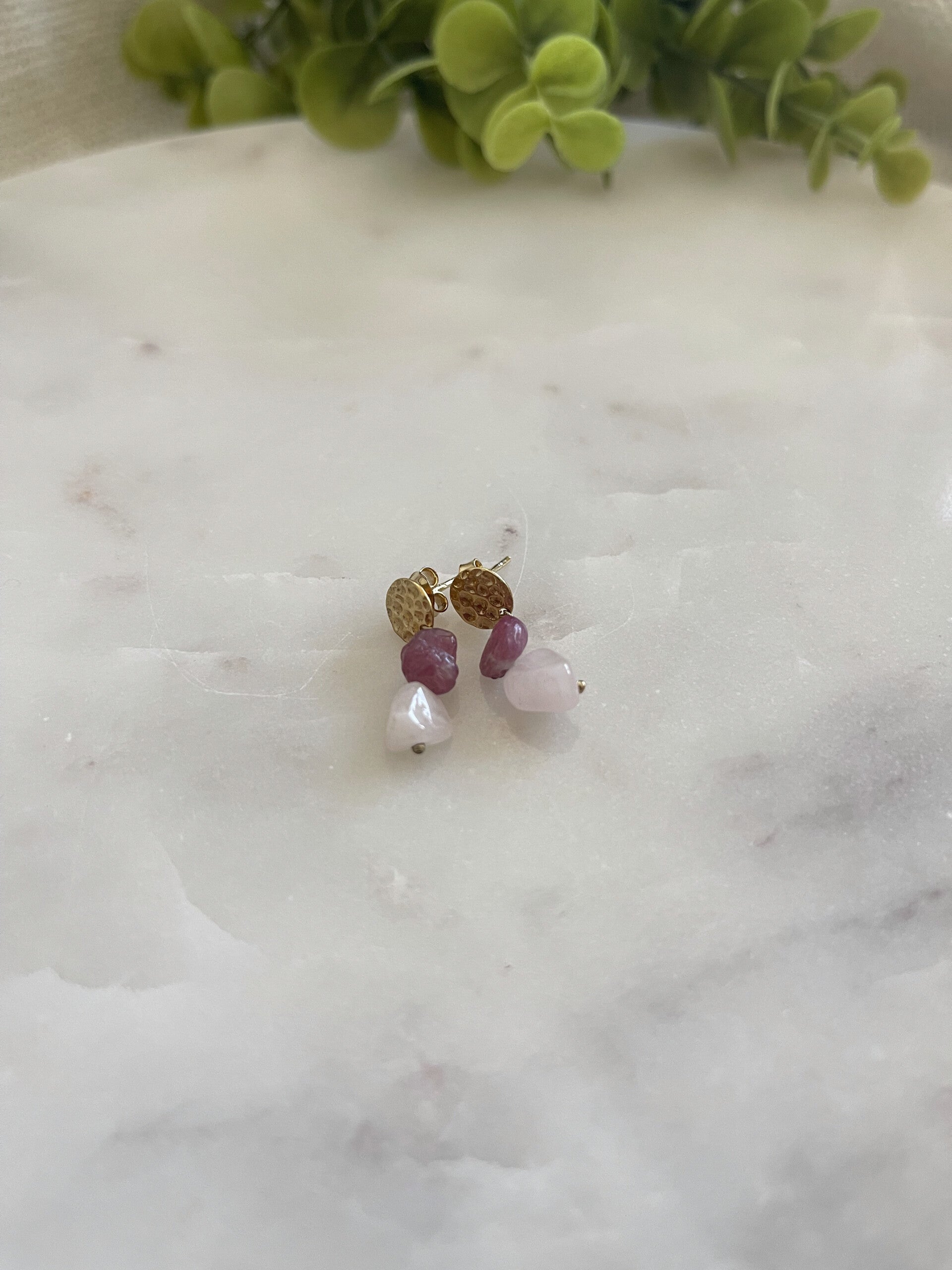 Pendientes de cuarzo rosa y turmalina