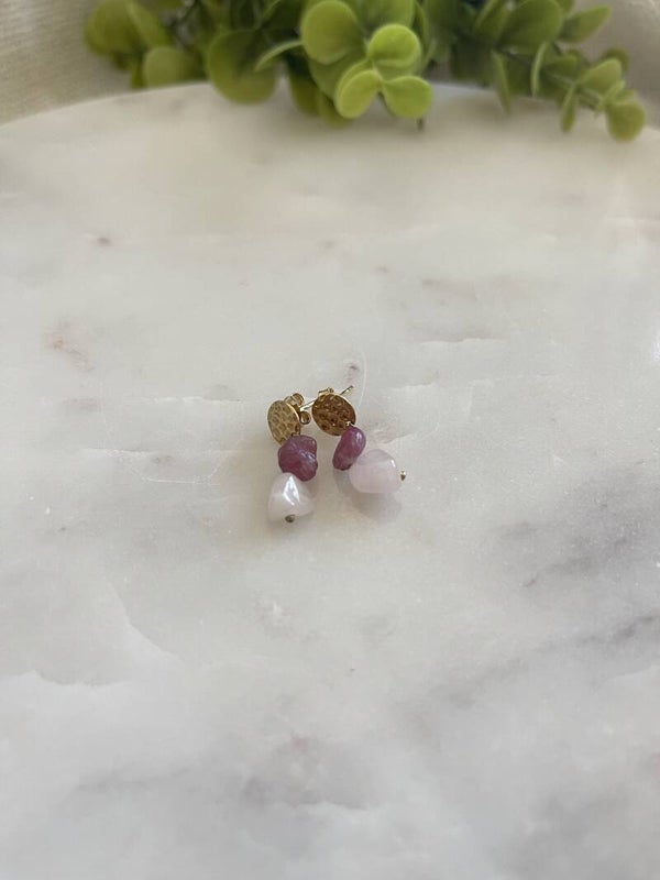 Pendientes de cuarzo rosa y turmalina