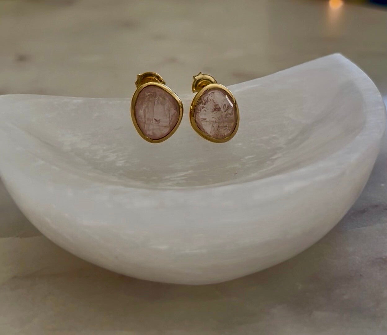Pendientes de cuarzo rosa
