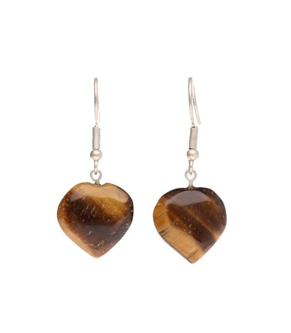 Pendientes corazón de ojo de tigre en baño de plata