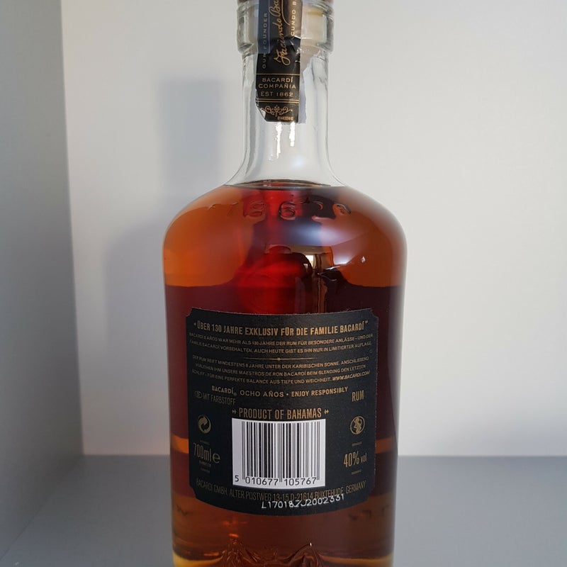 Germany. Bacardi Ocho. 700ml. Production year 2017
