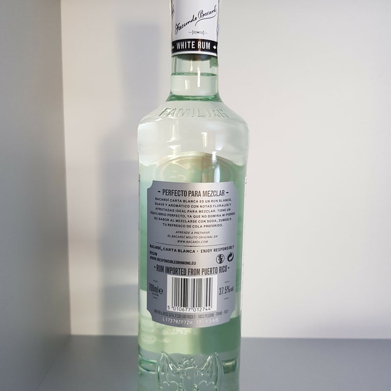 Spain. Bacardi Carta Blanca. 700ml. Production year 2017
