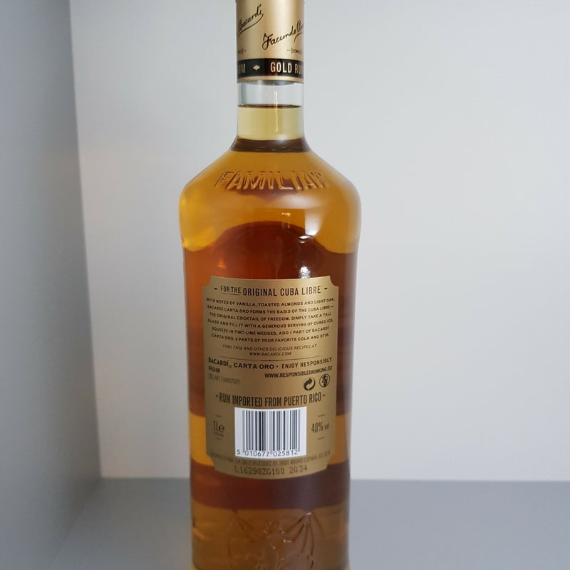 England. Bacardi Carta Oro. 1 litre. Production year 2016.