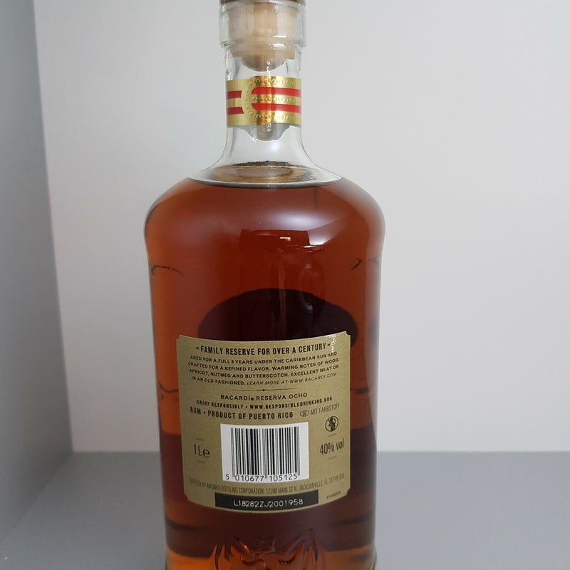 England. Bacardi Ocho. 1 litre. Production year 2018