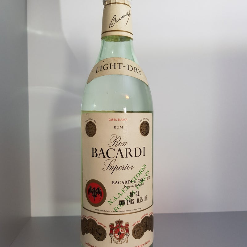 Bacardi Carta Blanca. N.A.A.F.I. Stores For H.M. Forces. 750ml. Production period probably 70's