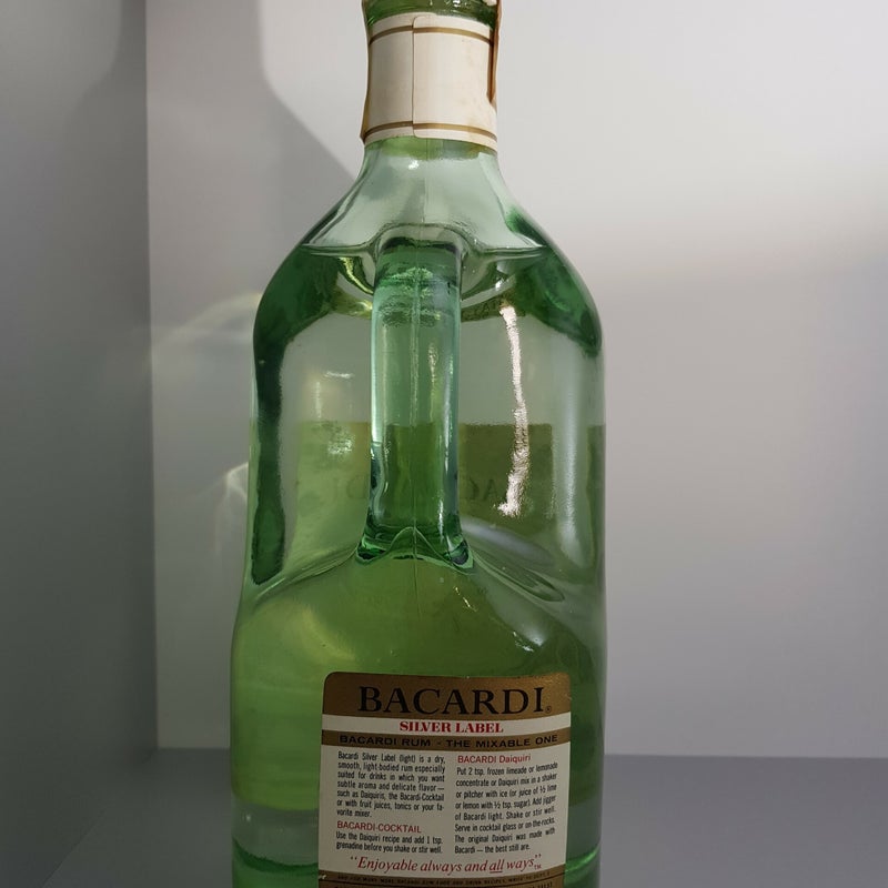 Bacardi Silver Label. Upper label 'Half Gallon'. 1.75 litre. Production year 1974
