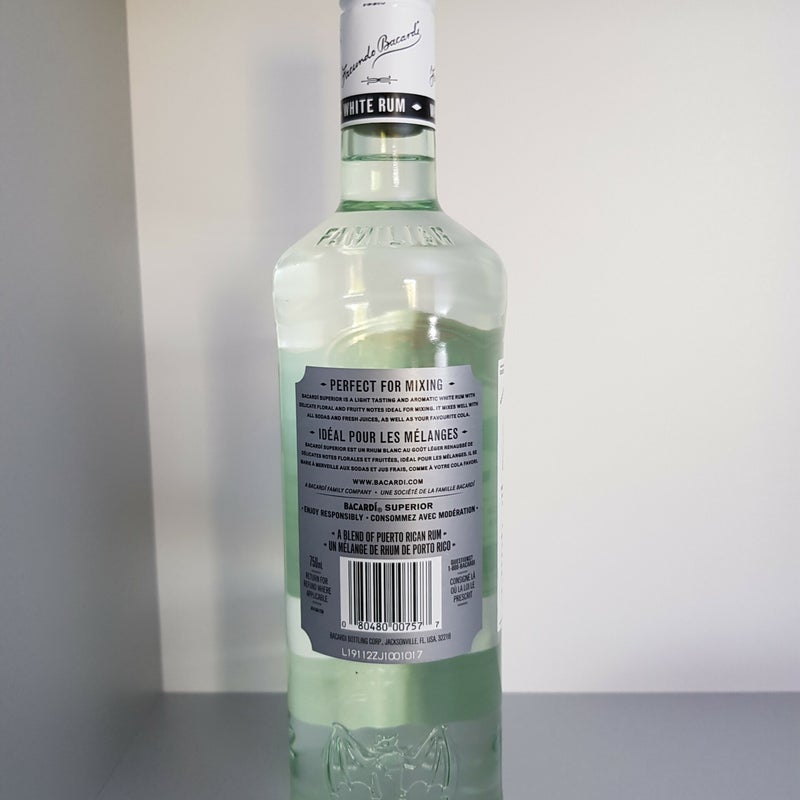 Canada Bacardi Superior. 750ml. Production year 2019.