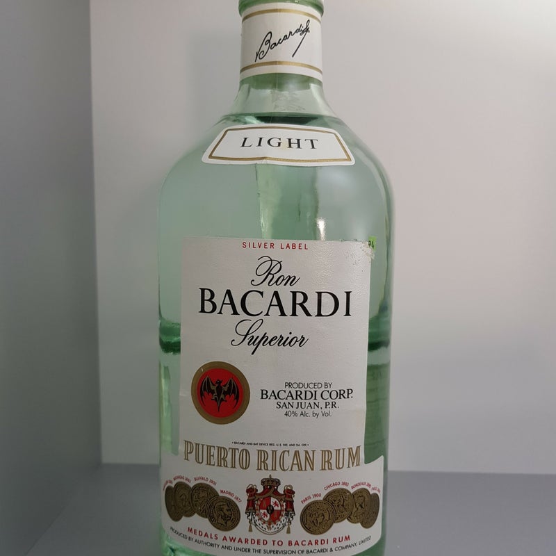 Bacardi Silver Label. Upper label 'Light'. 1.75 litre. Production year 1994