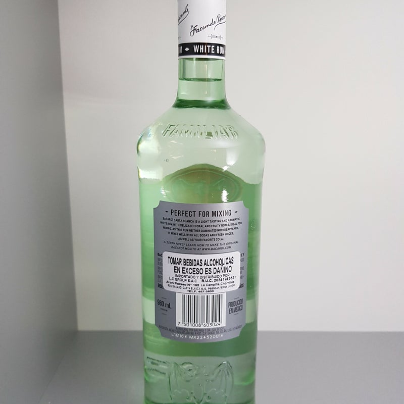 Peru. Bacardi Carta Blanca. 980ml. Production year 2018