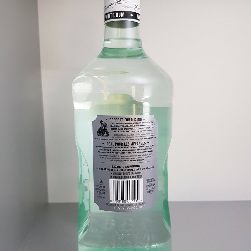 Bacardi Superior. 1.75 litre PET Canada. Production year 2019