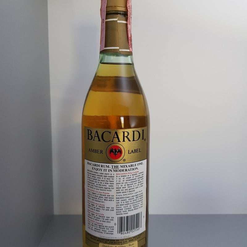 Bacardi Amber Label. 750ml. Production year 1988