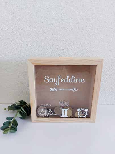 Spaarpot venster geboortegegevens groot