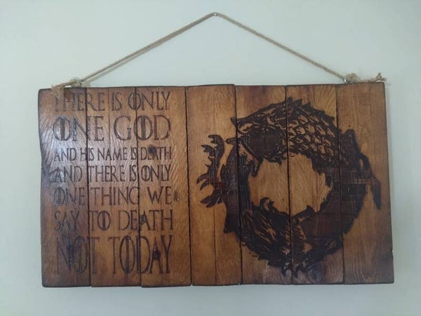 Rustic Reclaimed Wood Fantasy Wall Plaque – Laser Engraved Medieval Dragon Décor