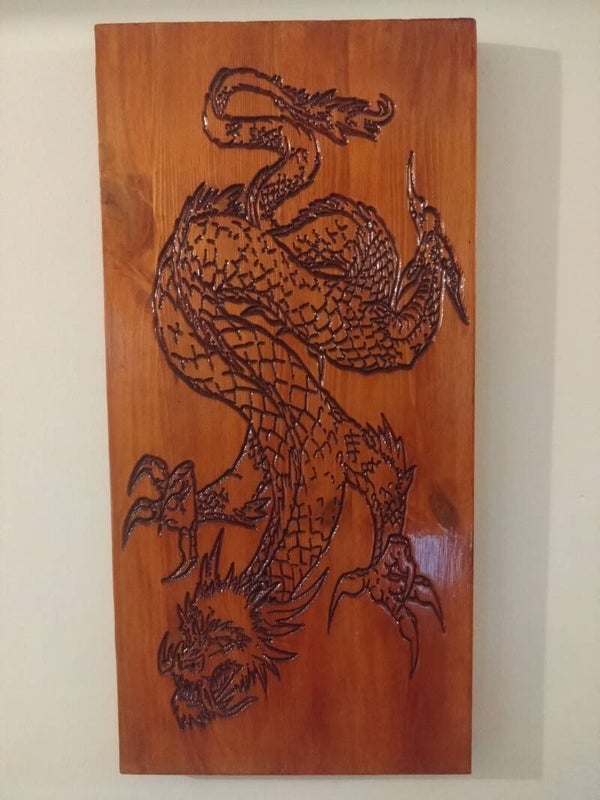 Handmade Wooden Dragon Wall Plaque –Fantasy Dragon Art