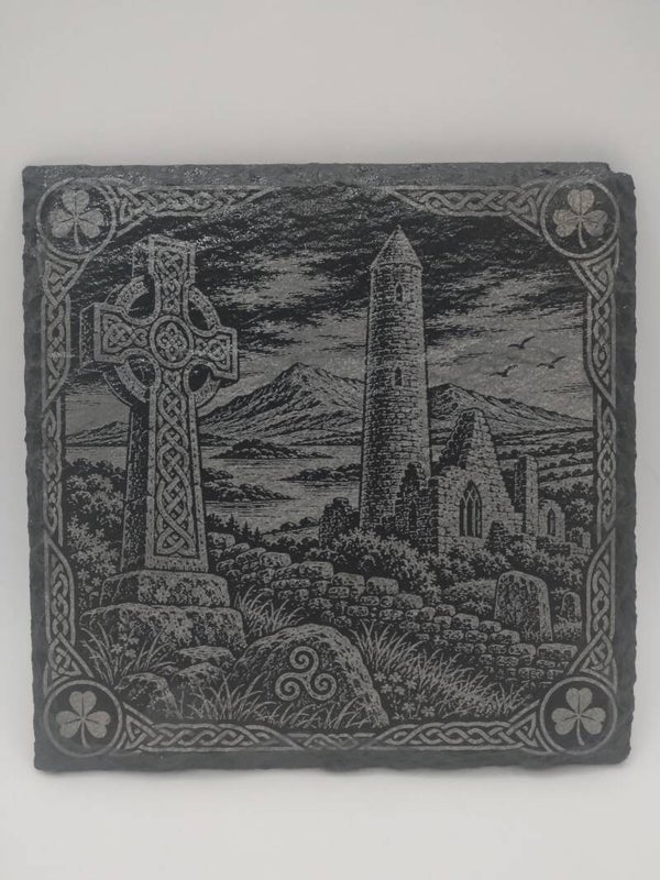 Celtic Cross and round tower scene