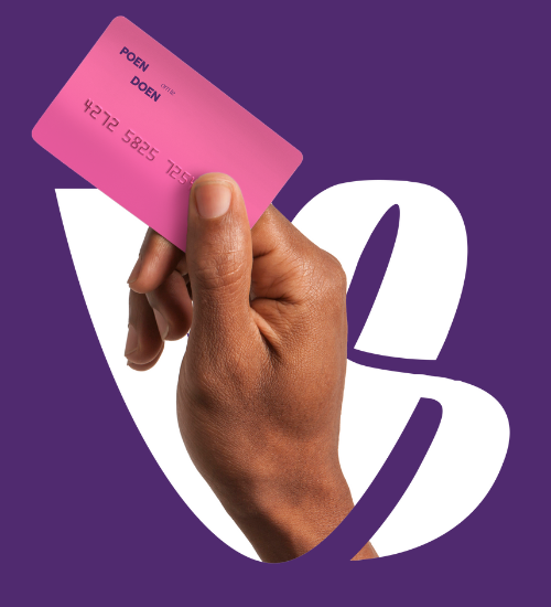 Logo Voldaan met roze pinpas