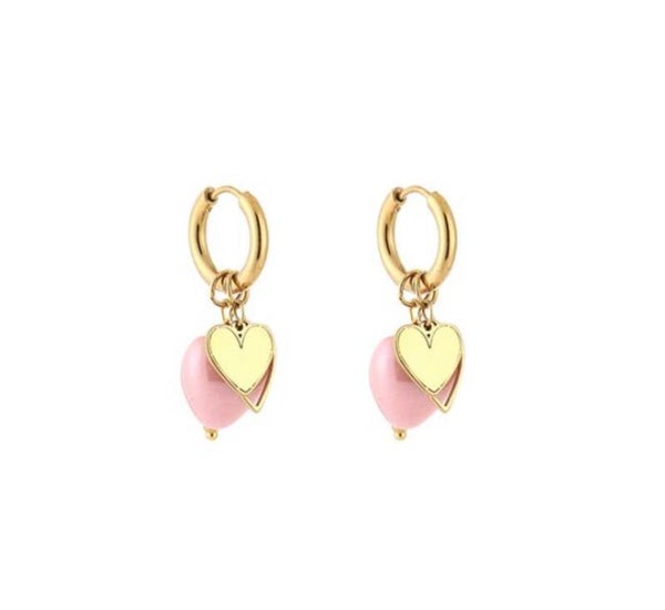Bedel oorbellen met kraal pink