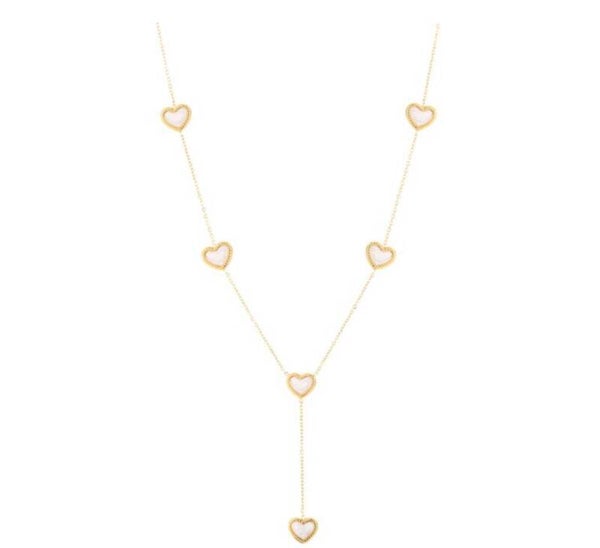 Ketting Y goud met witte hartjes