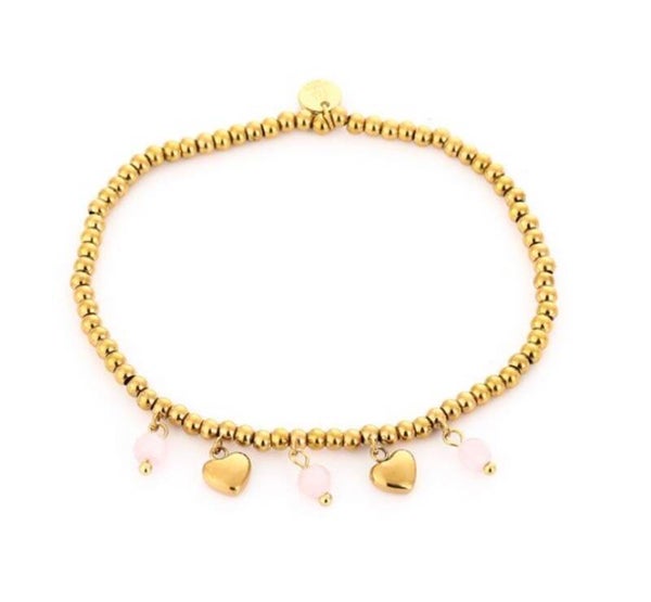 kralen armband met bedels goud en licht roze