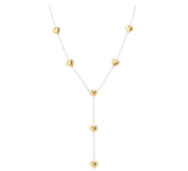 Y ketting met hartjes goud