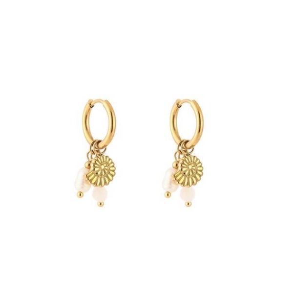 Oorbellen met hangertjes schelp en beige kraaltjes