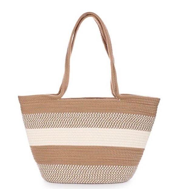 Strandtas luxe gestreept khaki