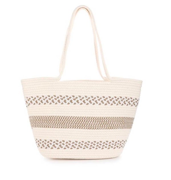 Strandtas luxe gestreept beige