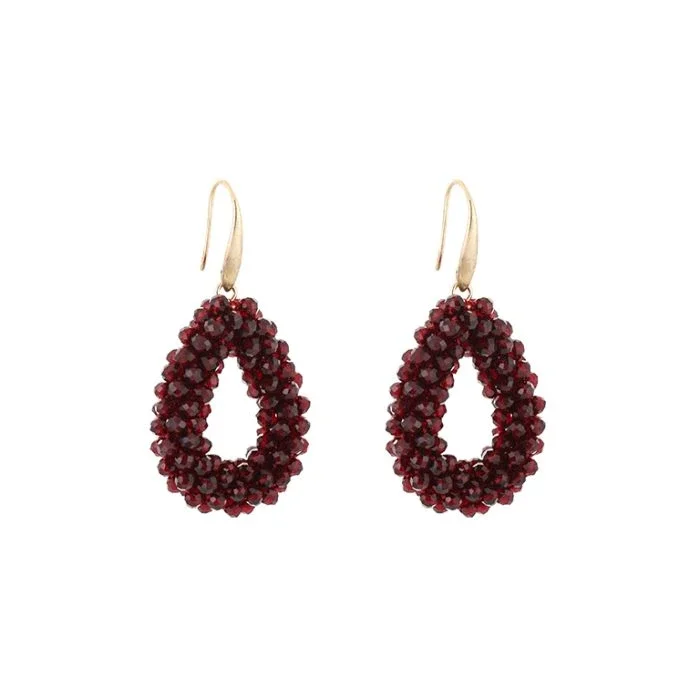 Oorbellen strass bordeauxrood