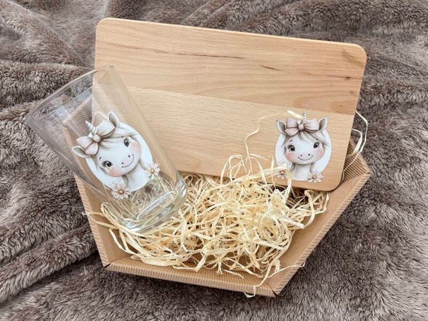 Geschenkset Frühstücksbrett mit Glas