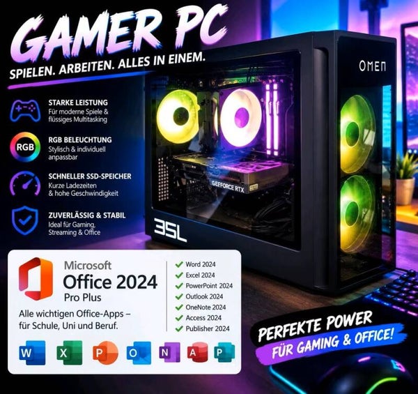 NEUWERTIGER GAMER PC RYZEN 7 8700F 32GB DDR5 RTX 5060 1TB M.2 SSD