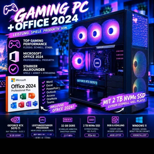 NEUER GAMER PC ULTRA 7 265KF 32GB DDR5 RTX 5070 TI 2TB M.2 SSD