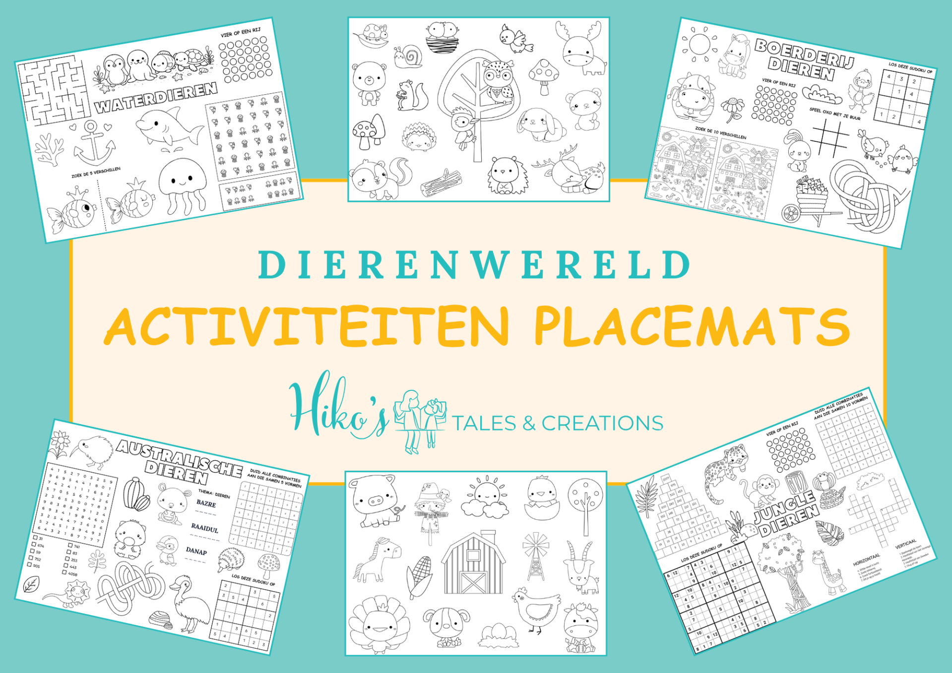 Placemat activiteiten: Dierenwereld Bundel (25 printbare placemats)