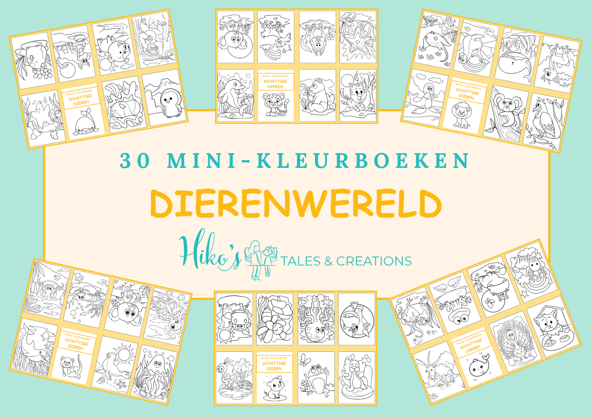 Mini-kleurboekjes: Dierenwereld (30 printbare pagina’s)