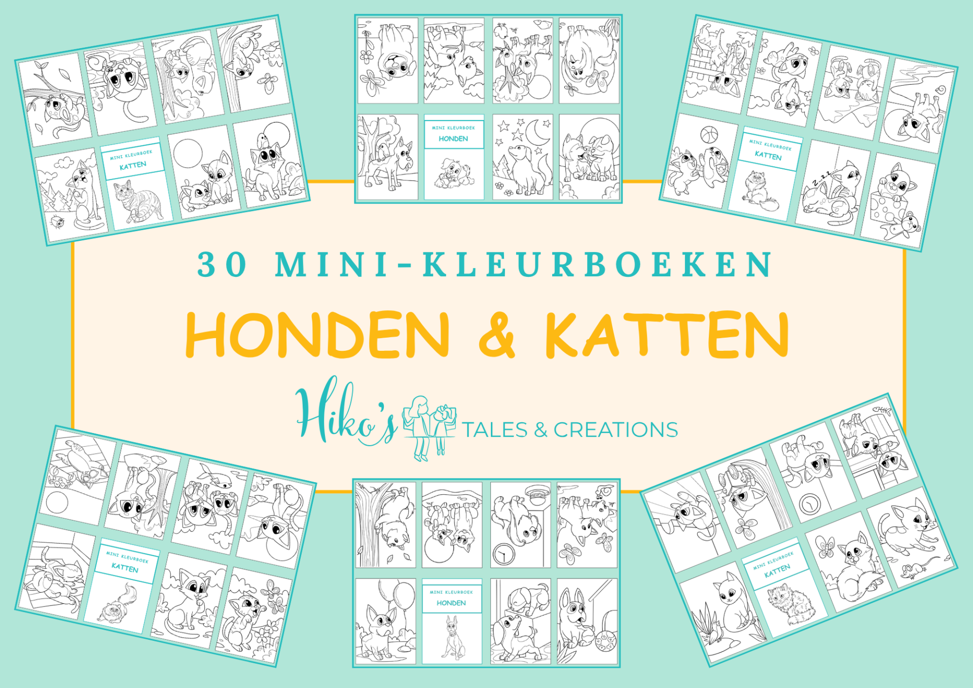 Mini-kleurboekjes: Honden en Katten (30 printbare pagina's)
