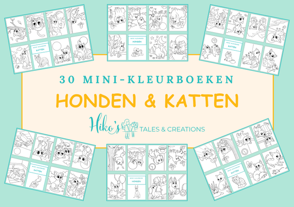 Mini-kleurboekjes: Honden en Katten (30 printbare pagina's)
