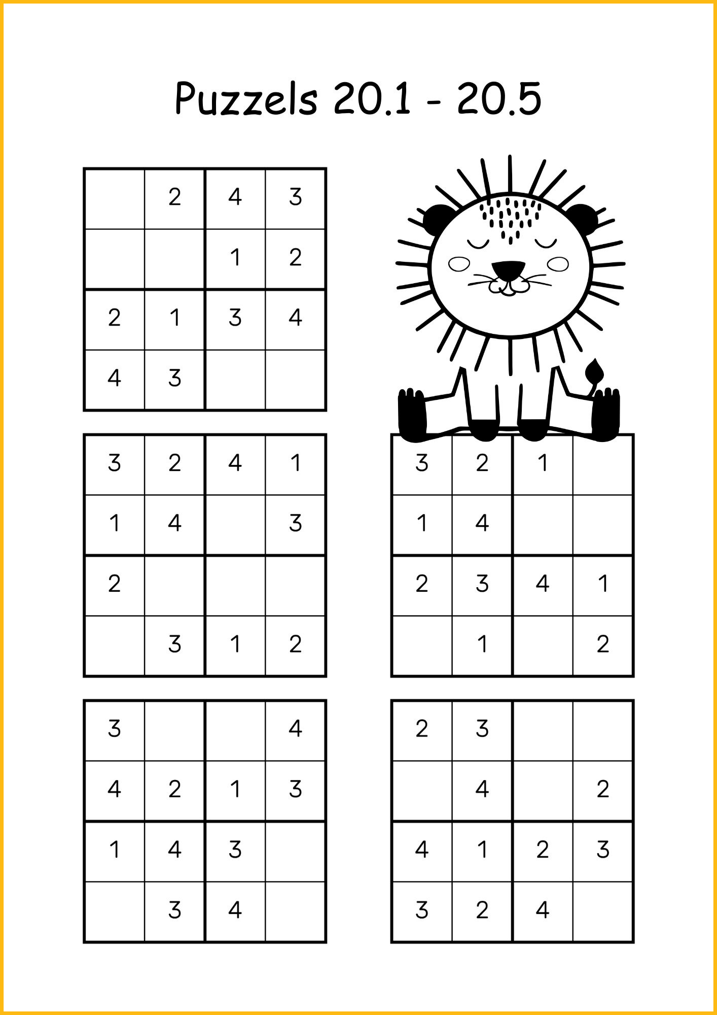 Sudoku voor kinderen met giraffen - oefenblaadje