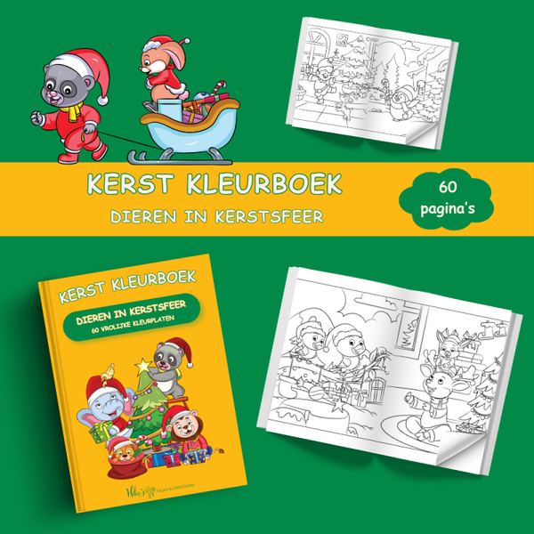 Kerst kleurboek voor kinderen: dieren in kerstsfeer | 60 kleurplaten