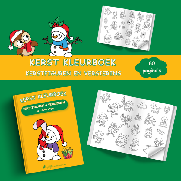 Kerst kleurboek voor kinderen: kerstfiguren & versiering | 60 kleurplaten