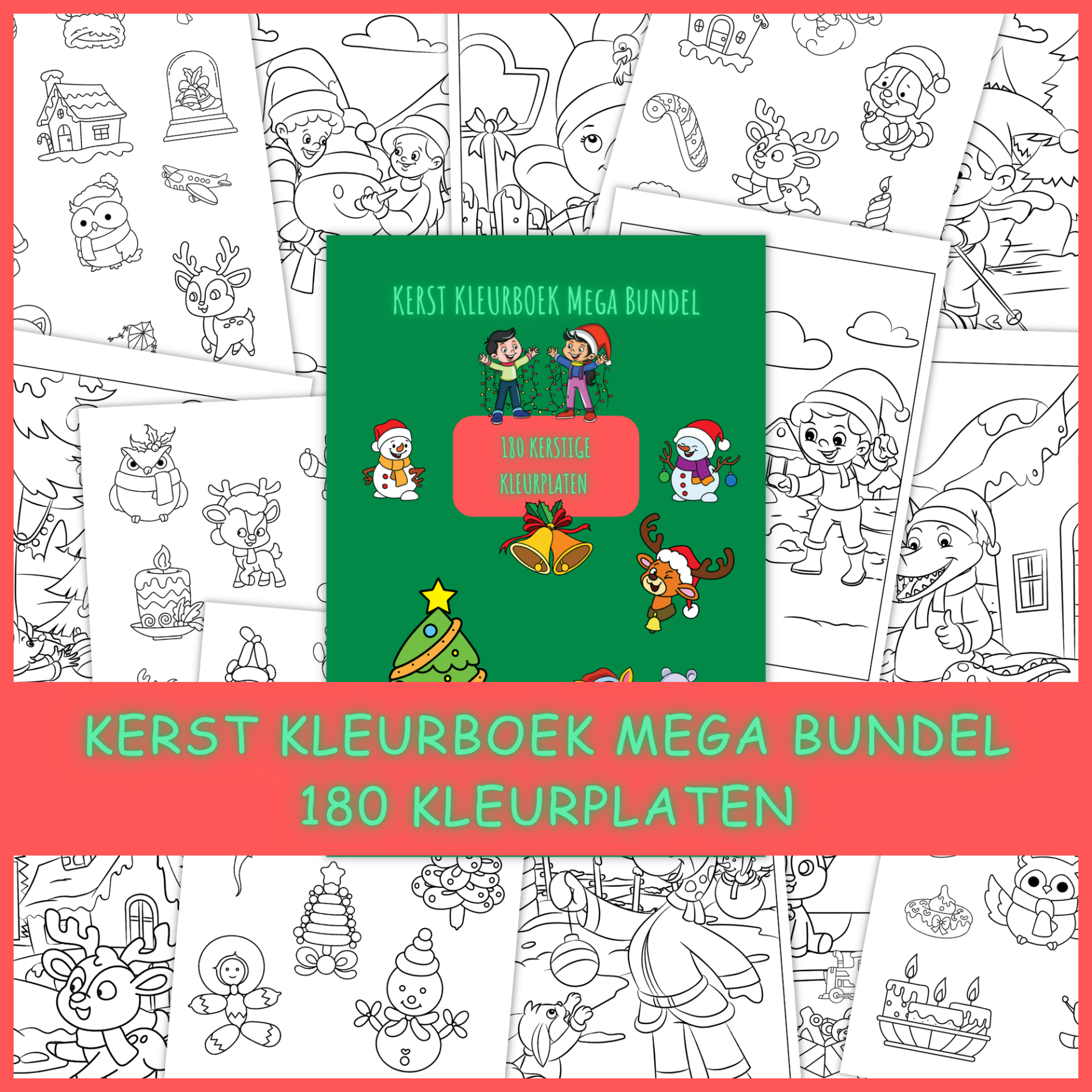 Kerst Kleurboek Mega Bundel: 180 kerstige kleurplaten