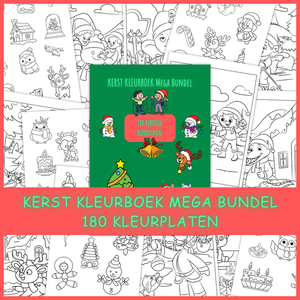 Kerst Kleurboek Mega Bundel: 180 kerstige kleurplaten