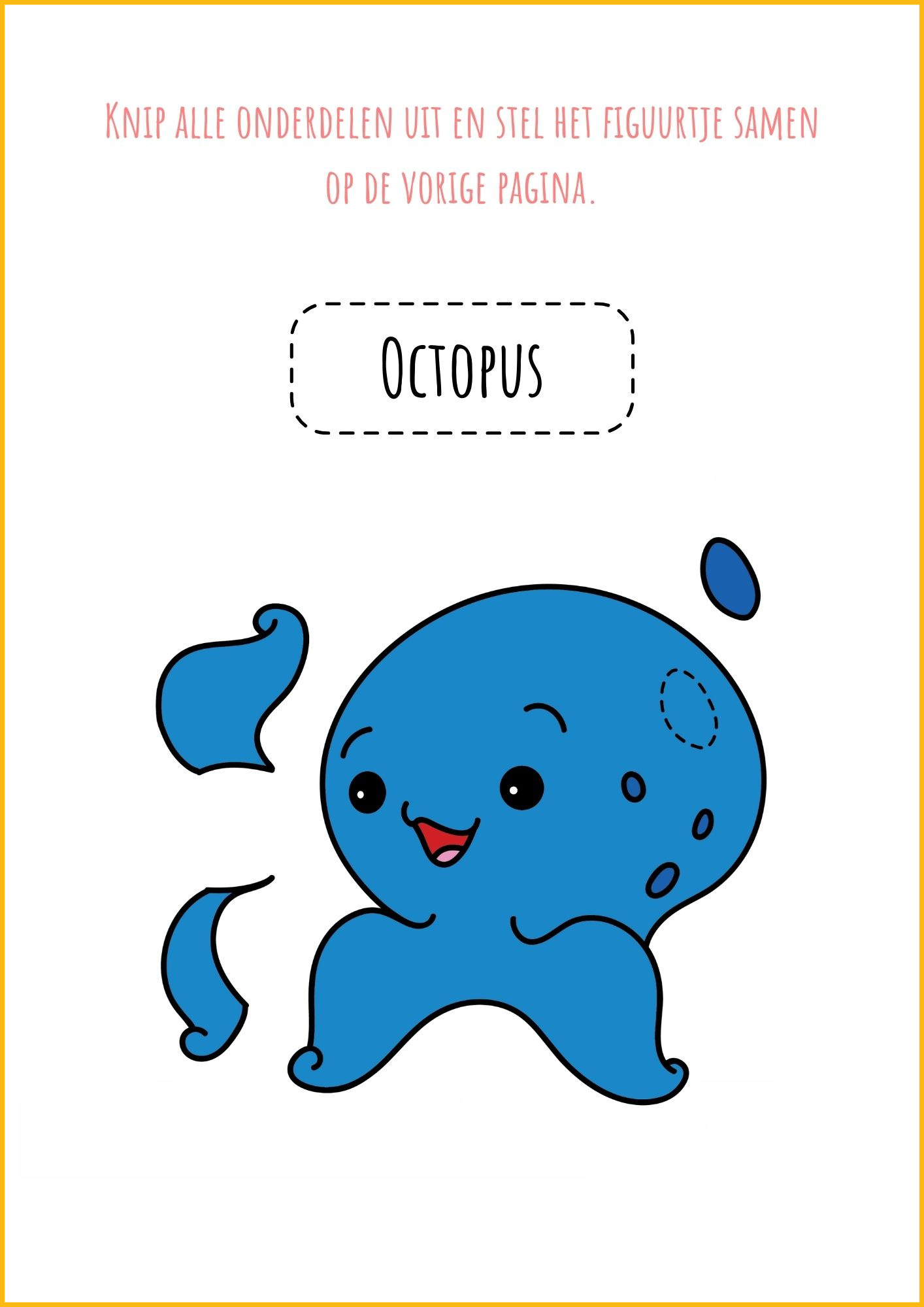 Knippen en plakken werkblad: octopus in onderdelen uitknippen