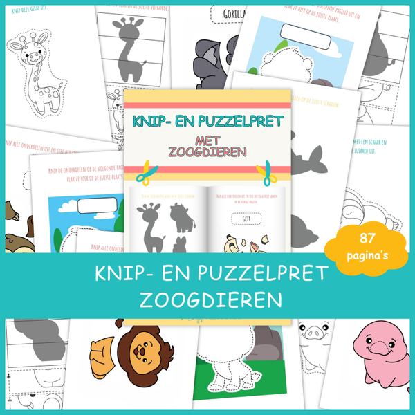 Knip- en puzzelpret met zoogdieren