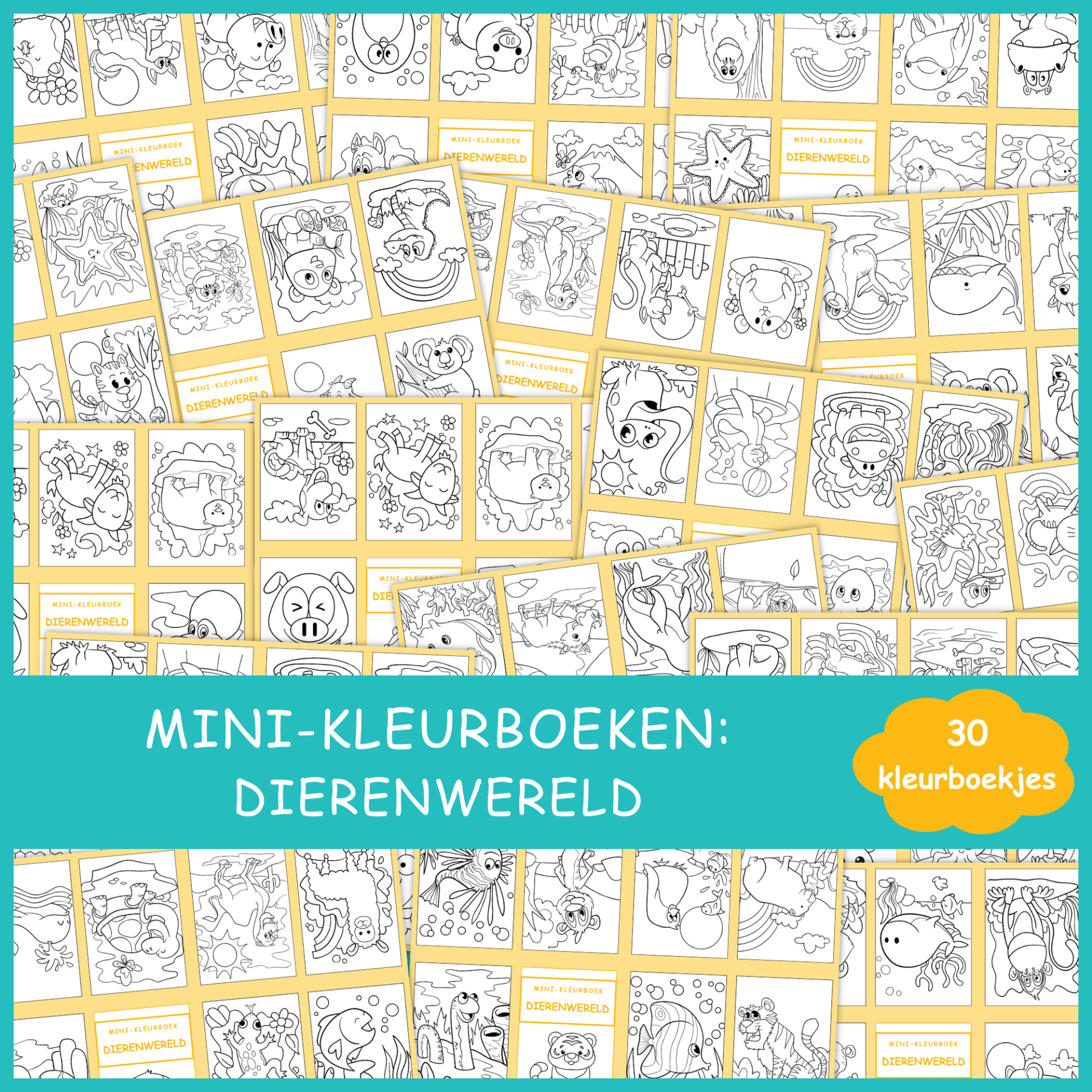 Mini-kleurboekjes: Dierenwereld (30 printbare pagina’s)